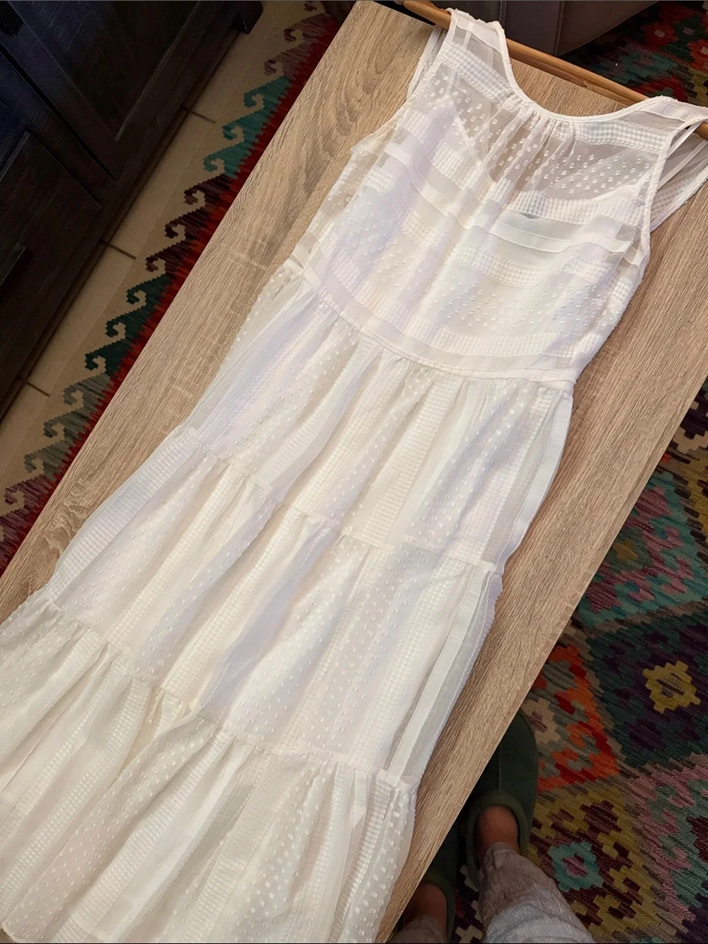 J. Crew White Sleeveless Midi Dress with Textured Dot Detail Size S #010
